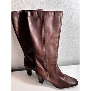 a.n.a Womens Size 10 Brown Leather Tall Boots Wedge Heel Side Zip
